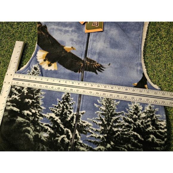 Trail Crest Vest Mens Medium Blue Bald Eagle Trees Fleece Sherpa Lined Nature - Picture 5 of 7